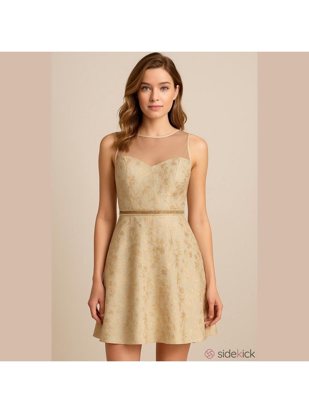 Ryu Floral Lace A-line Dress in Mint and Champagne and Gold